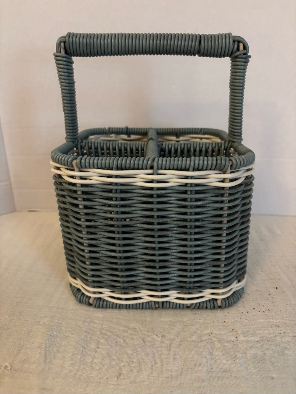 Woven Blue and White Divided Utensil Caddy with Handle